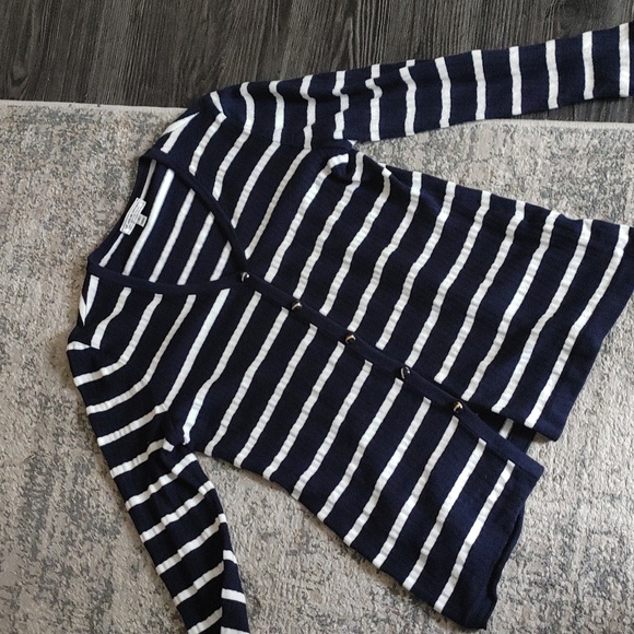 ST. JOHN Sport Nautical Vneck cardigan striped sweater M lightweight - Picture 7 of 17